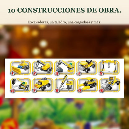 Calendario de Adviento Bomberos y Obras, Minivehículos de Bloques + Grandes Construcciones