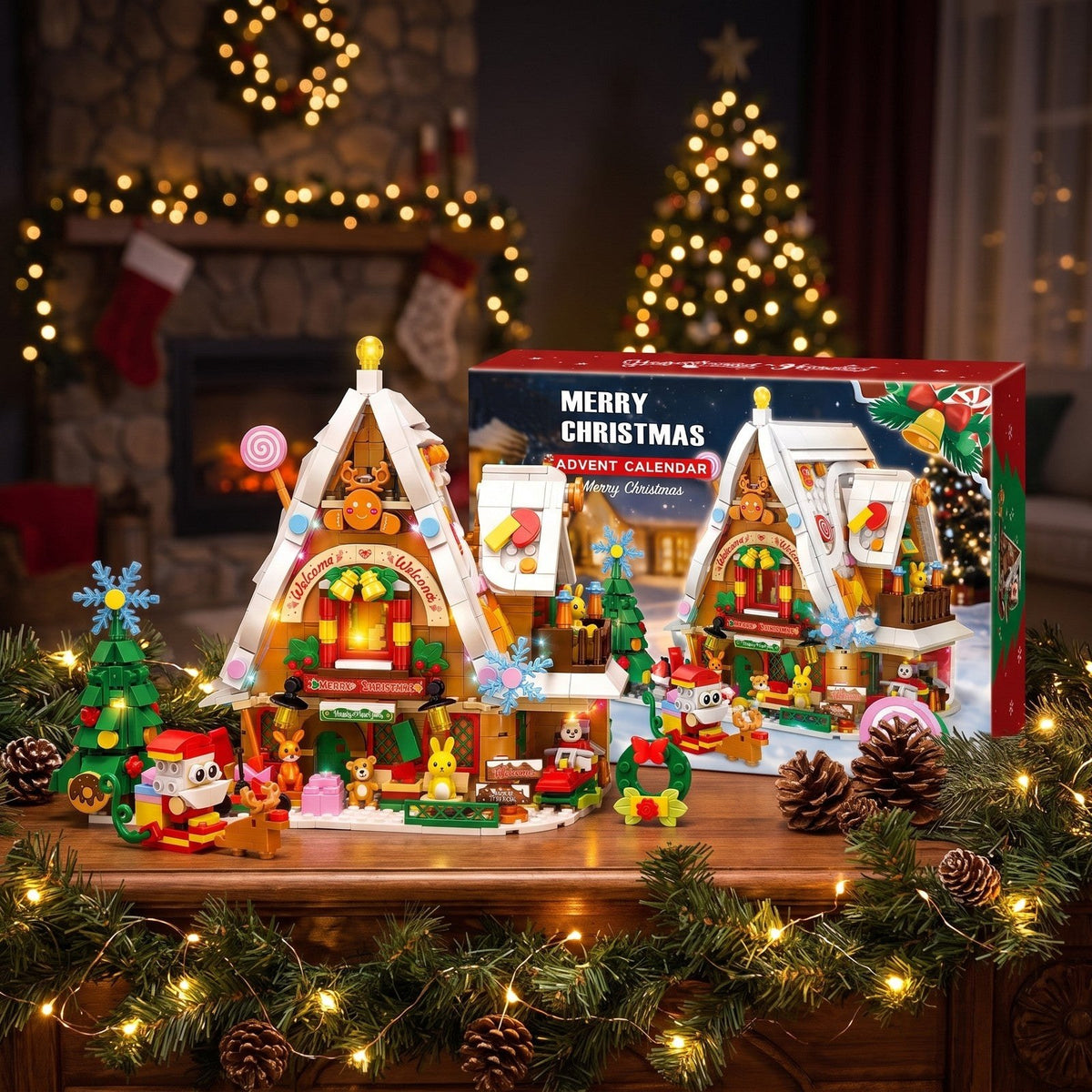 Calendario de Adviento Casa Nevada de Navidad, 898 Piezas con Luz Interior