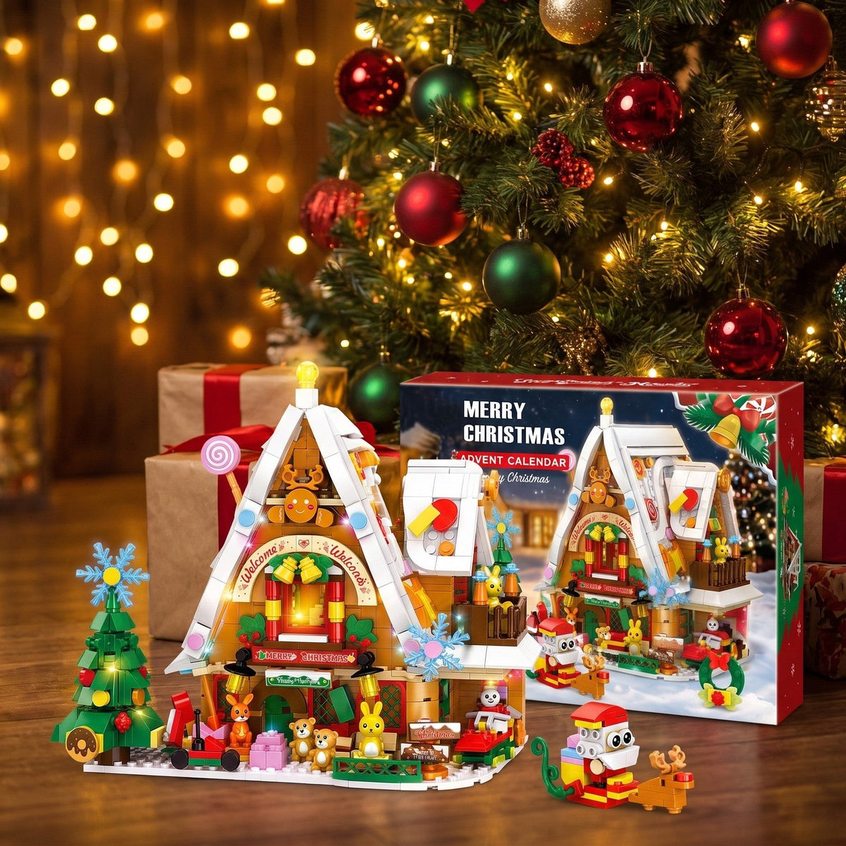 Calendario de Adviento Casa Nevada de Navidad, 898 Piezas con Luz Interior