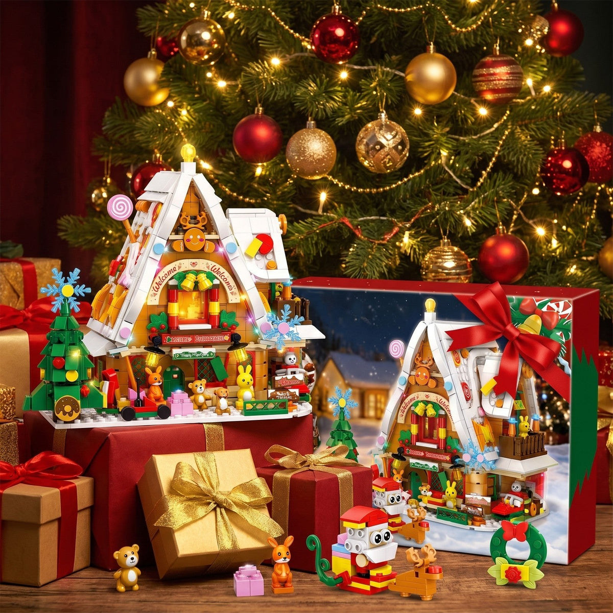 Calendario de Adviento Casa Nevada de Navidad, 898 Piezas con Luz Interior