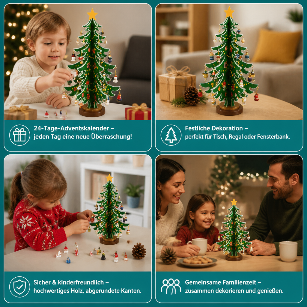 Calendario de adviento con miniadornos para árbol de Navidad – 24 días llenos de sorpresas navideñas
