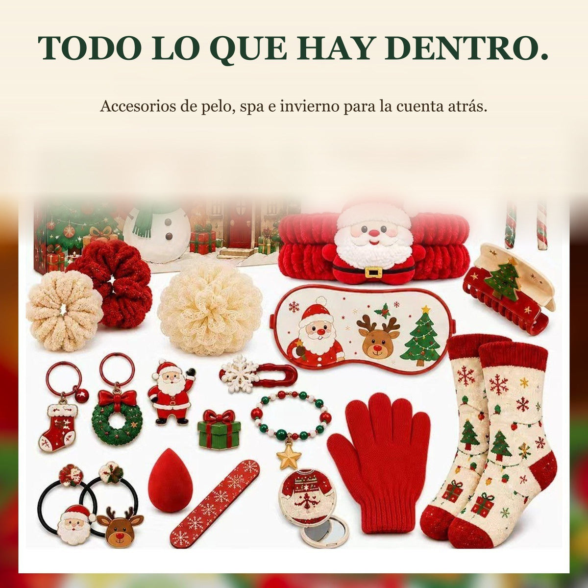 Calendario de Adviento de Accesorios Navideños, 24 Días de Pelo, Spa e Invierno