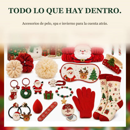Calendario de Adviento de Accesorios Navideños, 24 Días de Pelo, Spa e Invierno