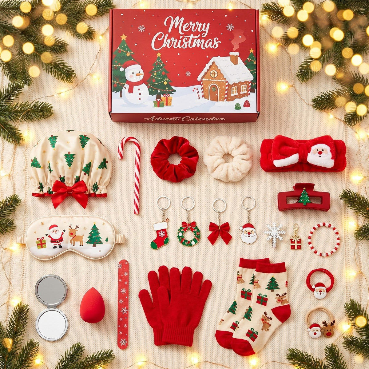 Calendario de Adviento de Accesorios Navideños, 24 Días de Pelo, Spa e Invierno