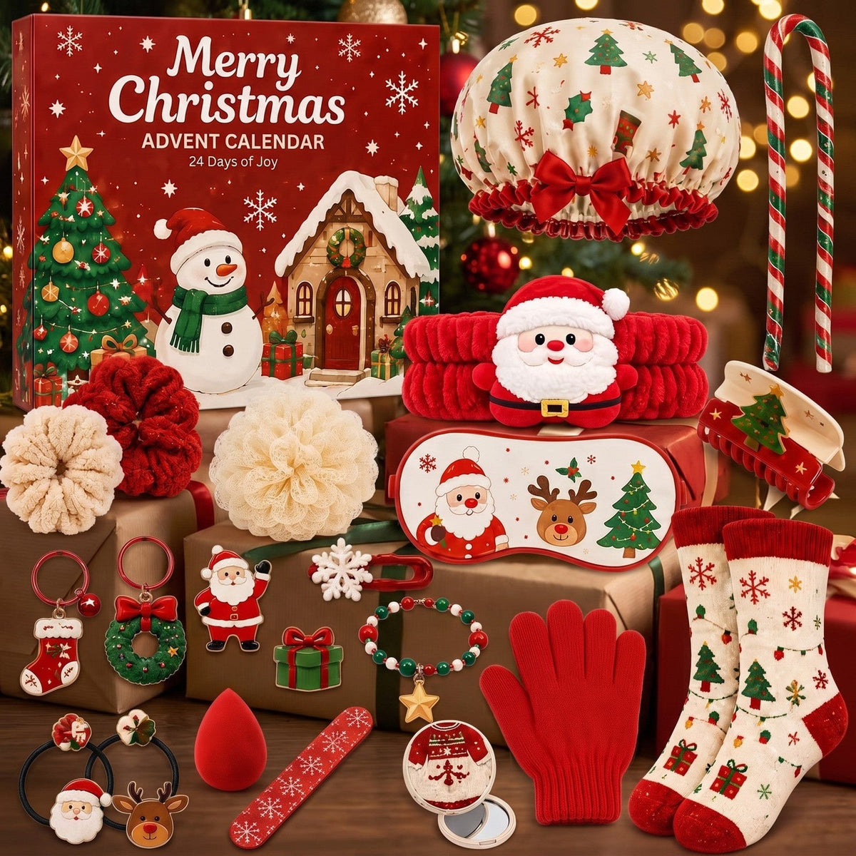 Calendario de Adviento de Accesorios Navideños, 24 Días de Pelo, Spa e Invierno