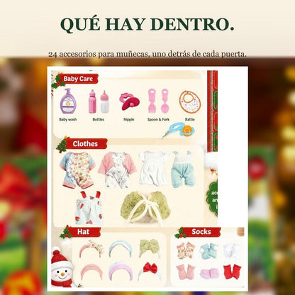 Calendario de Adviento de Accesorios para Muñecas, 24 Días de Ropa y Cuidado del Bebé