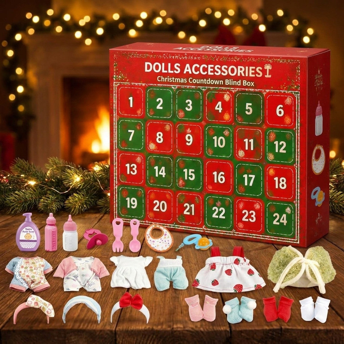 Calendario de Adviento de Accesorios para Muñecas, 24 Días de Ropa y Cuidado del Bebé