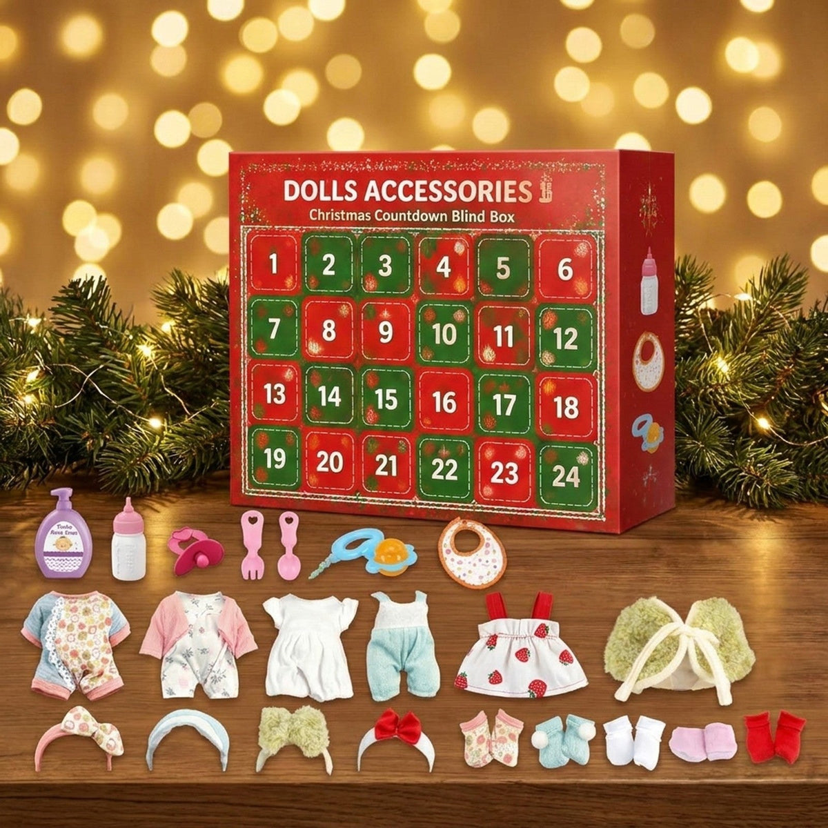 Calendario de Adviento de Accesorios para Muñecas, 24 Días de Ropa y Cuidado del Bebé