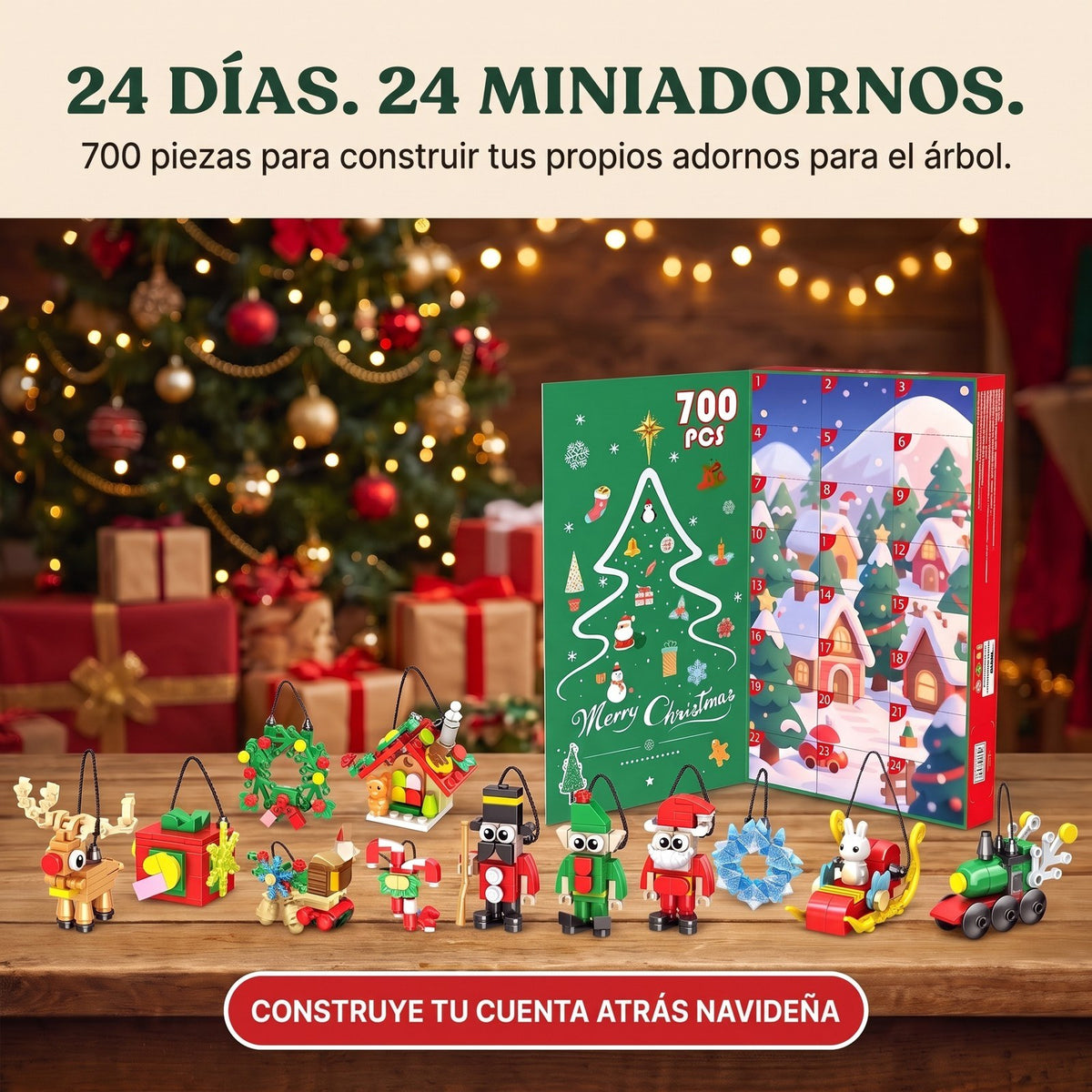 Calendario de Adviento de Adornos de Bloques, 24 Construcciones para Colgar, 700 Piezas