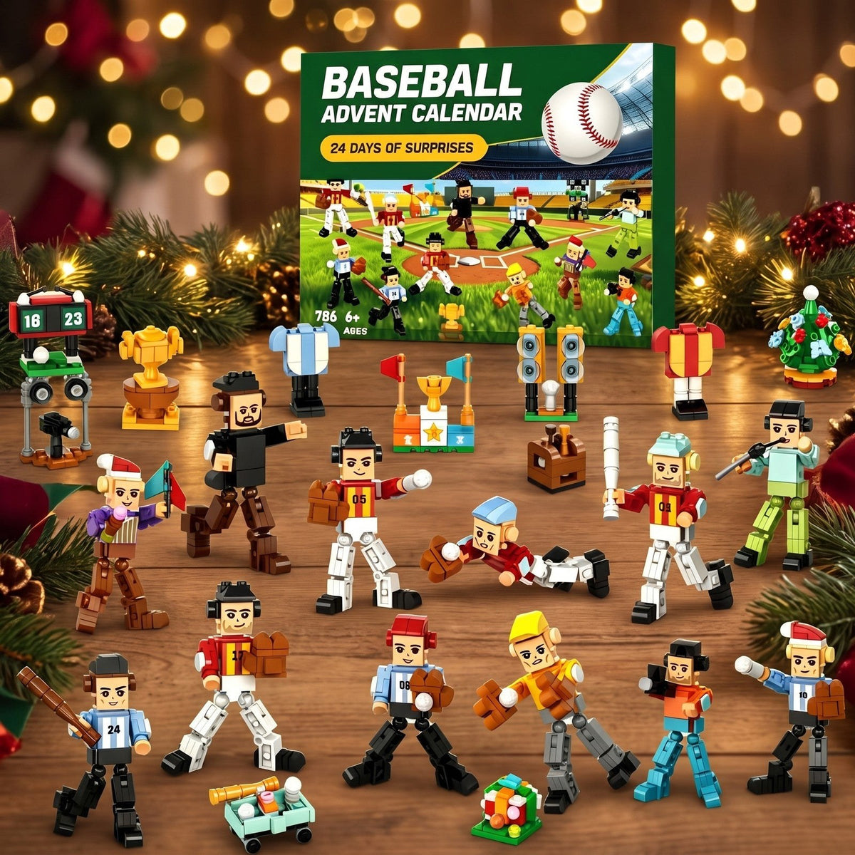 Calendario de Adviento de Béisbol, 786 Piezas con Jugadores y Estadio de Bloques
