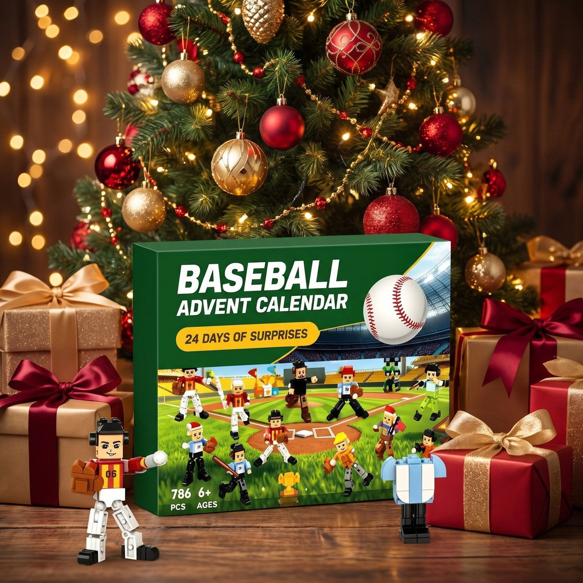 Calendario de Adviento de Béisbol, 786 Piezas con Jugadores y Estadio de Bloques