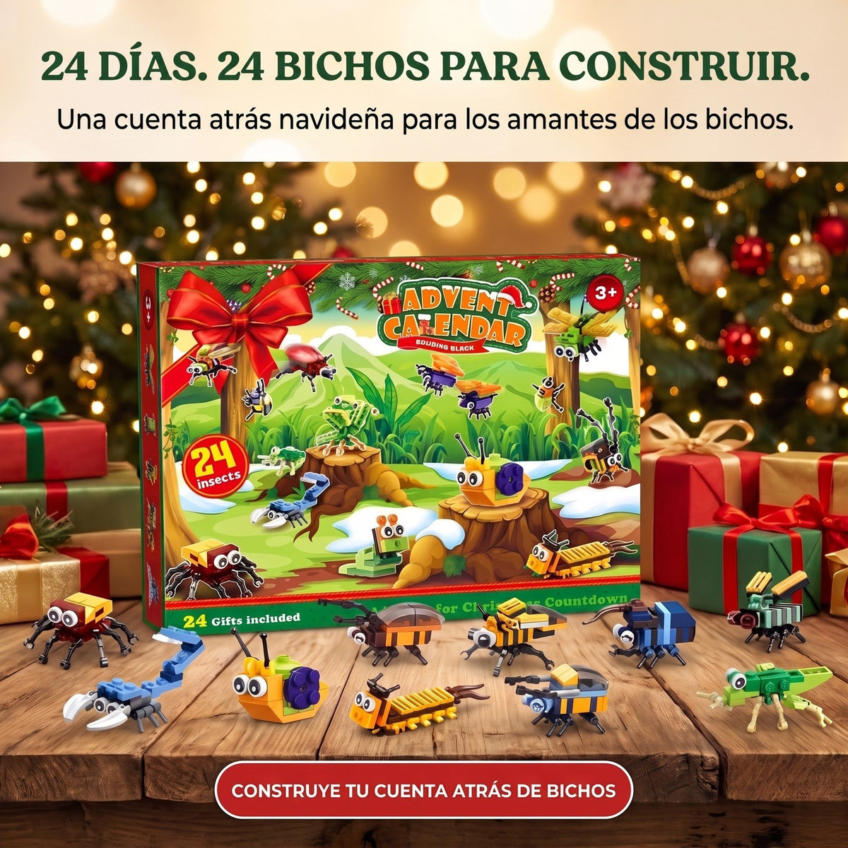 Calendario de Adviento de Bichos e Insectos para Niños, 24 Construcciones + 2 Secretas