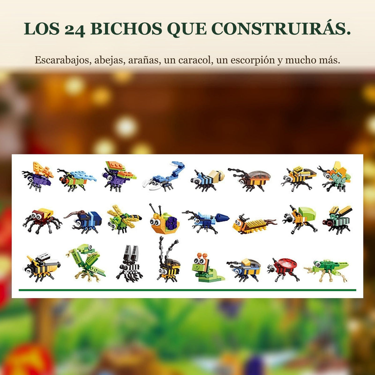 Calendario de Adviento de Bichos e Insectos para Niños, 24 Construcciones + 2 Secretas