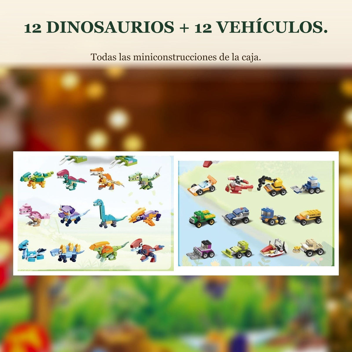 Calendario de Adviento de Dinosaurios y Vehículos, 24 Miniconstrucciones con Gran T. Rex