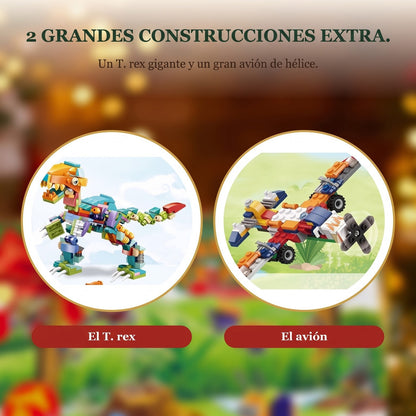 Calendario de Adviento de Dinosaurios y Vehículos, 24 Miniconstrucciones con Gran T. Rex