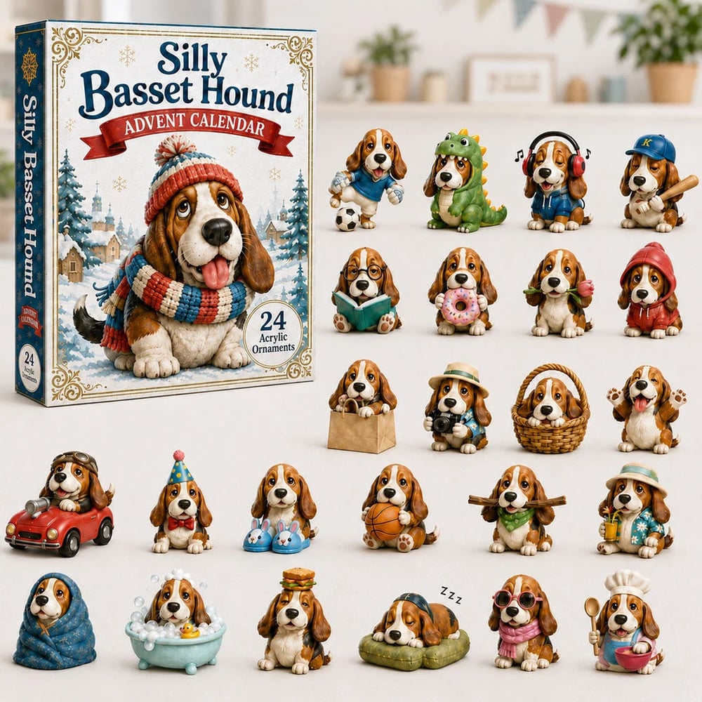 Calendario de adviento de divertidos Basset Hound 2026 – 24 días llenos de sorpresas