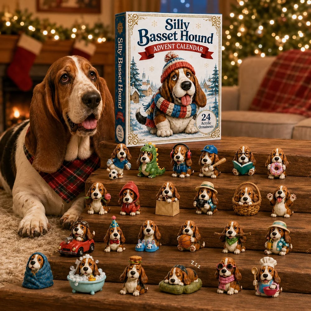 Calendario de adviento de divertidos Basset Hound 2026 – 24 días llenos de sorpresas
