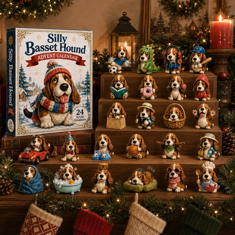 Calendario de adviento de divertidos Basset Hound 2026 – 24 días llenos de sorpresas