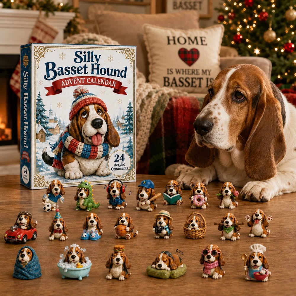 Calendario de adviento de divertidos Basset Hound 2026 – 24 días llenos de sorpresas