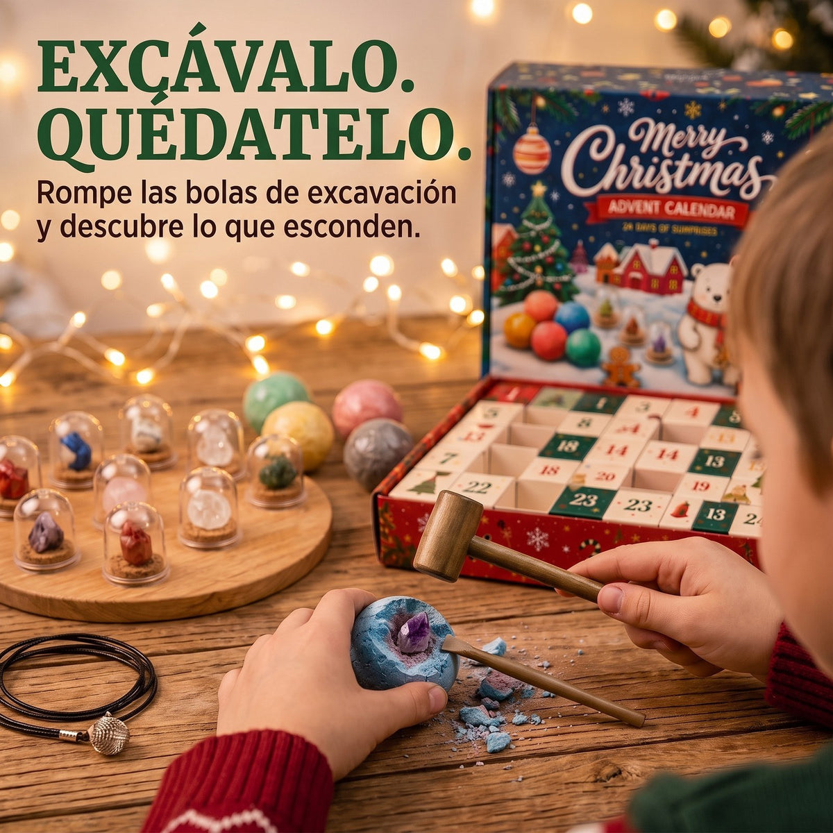 Calendario de Adviento de Excavación de Gemas para Niños, 24 Días de Tesoros Escondidos