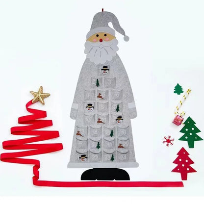 Calendario de Adviento de fieltro con diseño de Papá Noel y 24 bolsillos para niños - Decoración festiva y colorida