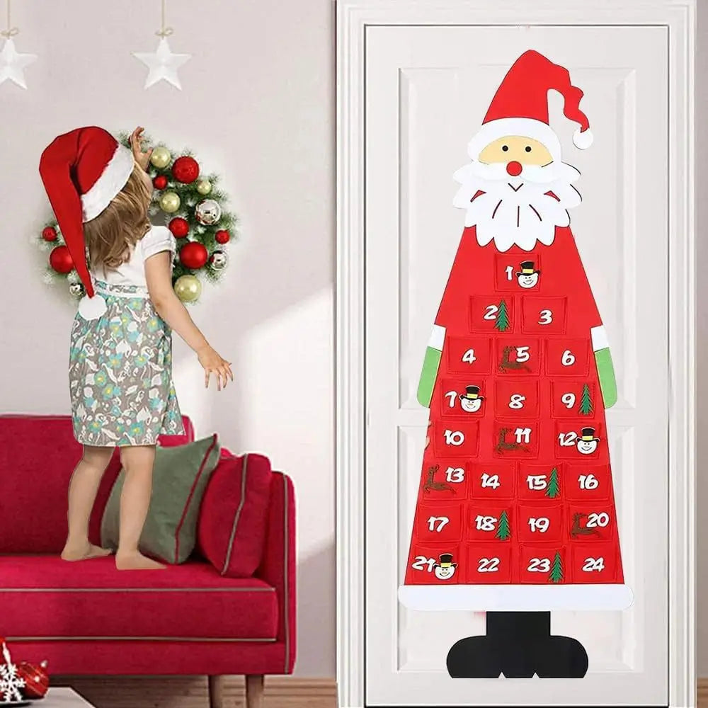 Calendario de Adviento de fieltro con diseño de Papá Noel y 24 bolsillos para niños - Decoración festiva y colorida