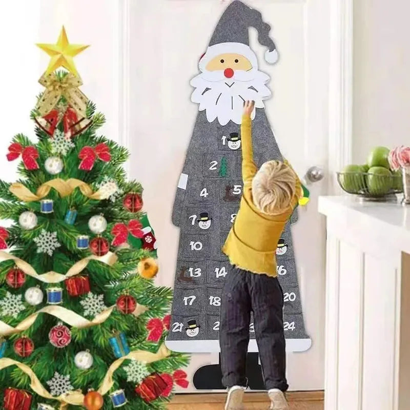 Calendario de Adviento de fieltro con diseño de Papá Noel y 24 bolsillos para niños - Decoración festiva y colorida
