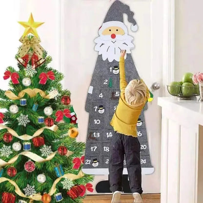 Calendario de Adviento de fieltro con diseño de Papá Noel y 24 bolsillos para niños - Decoración festiva y colorida