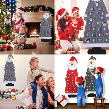 Calendario de Adviento de fieltro con diseño de Papá Noel y 24 bolsillos para niños - Decoración festiva y colorida