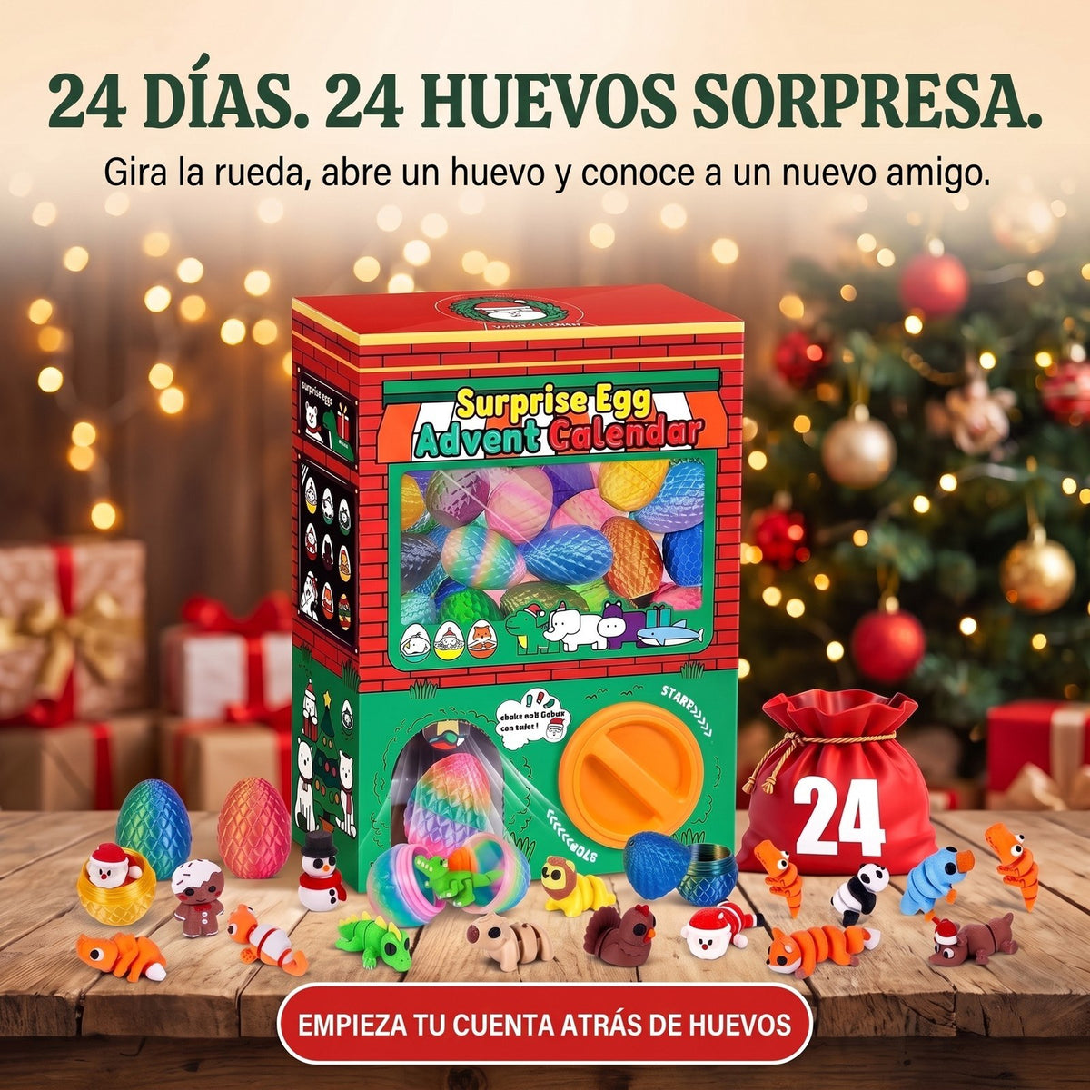 Calendario de Adviento de Huevos Sorpresa, 24 Huevos con Figuras Flexibles Impresas en 3D