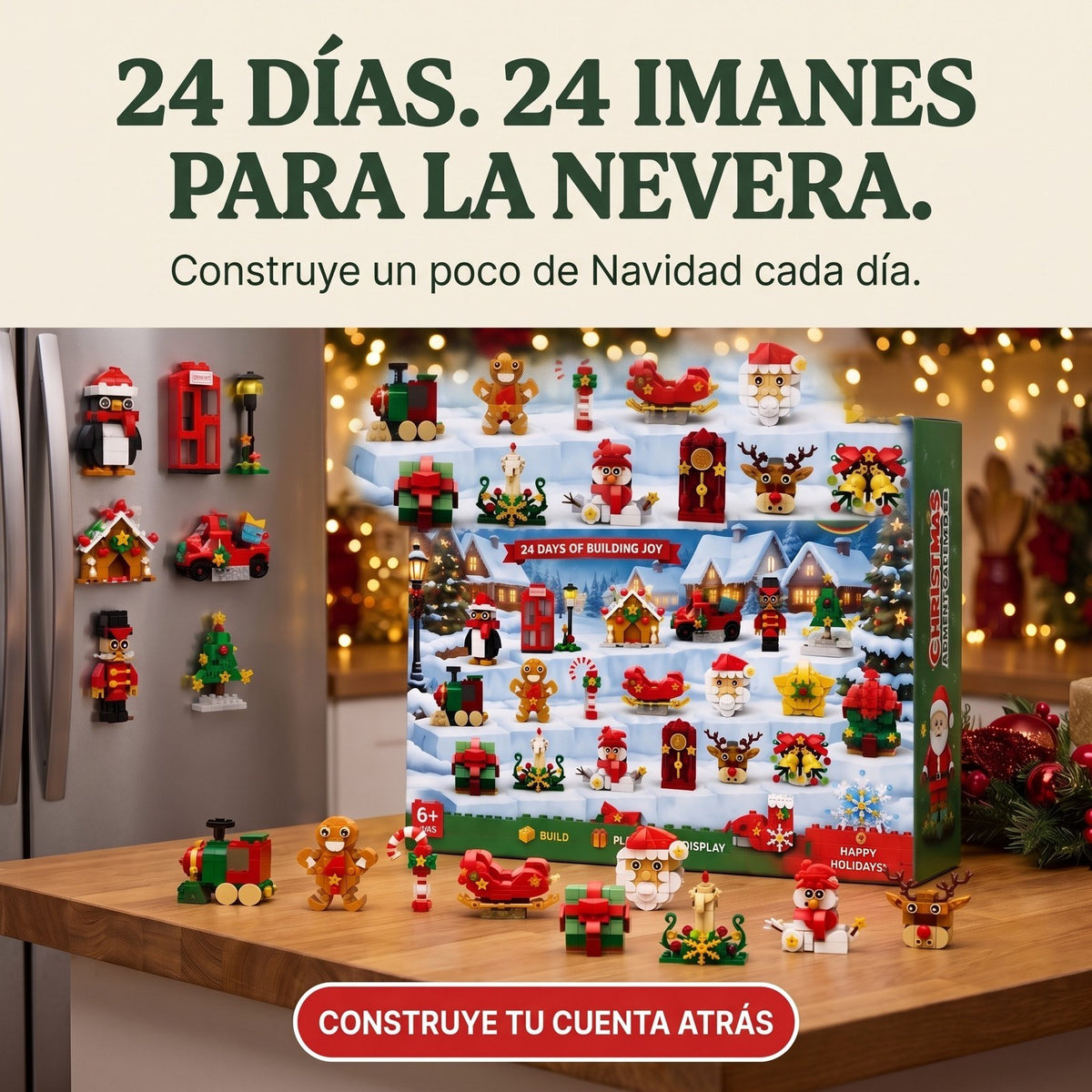 Calendario de Adviento de Imanes para la Nevera, 24 Construcciones de Bloques
