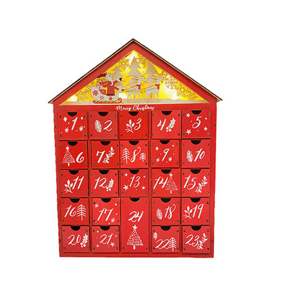 Calendario de Adviento de madera con 24 compartimentos, luz LED cálida y ambiente navideño
