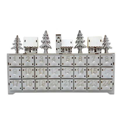 Calendario de Adviento de madera con 24 compartimentos, luz LED cálida y ambiente navideño
