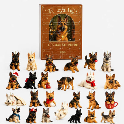 Calendario de Adviento de perros para amantes de los perros – 24 adornos de acrílico de pastor alemán para el árbol de Navidad