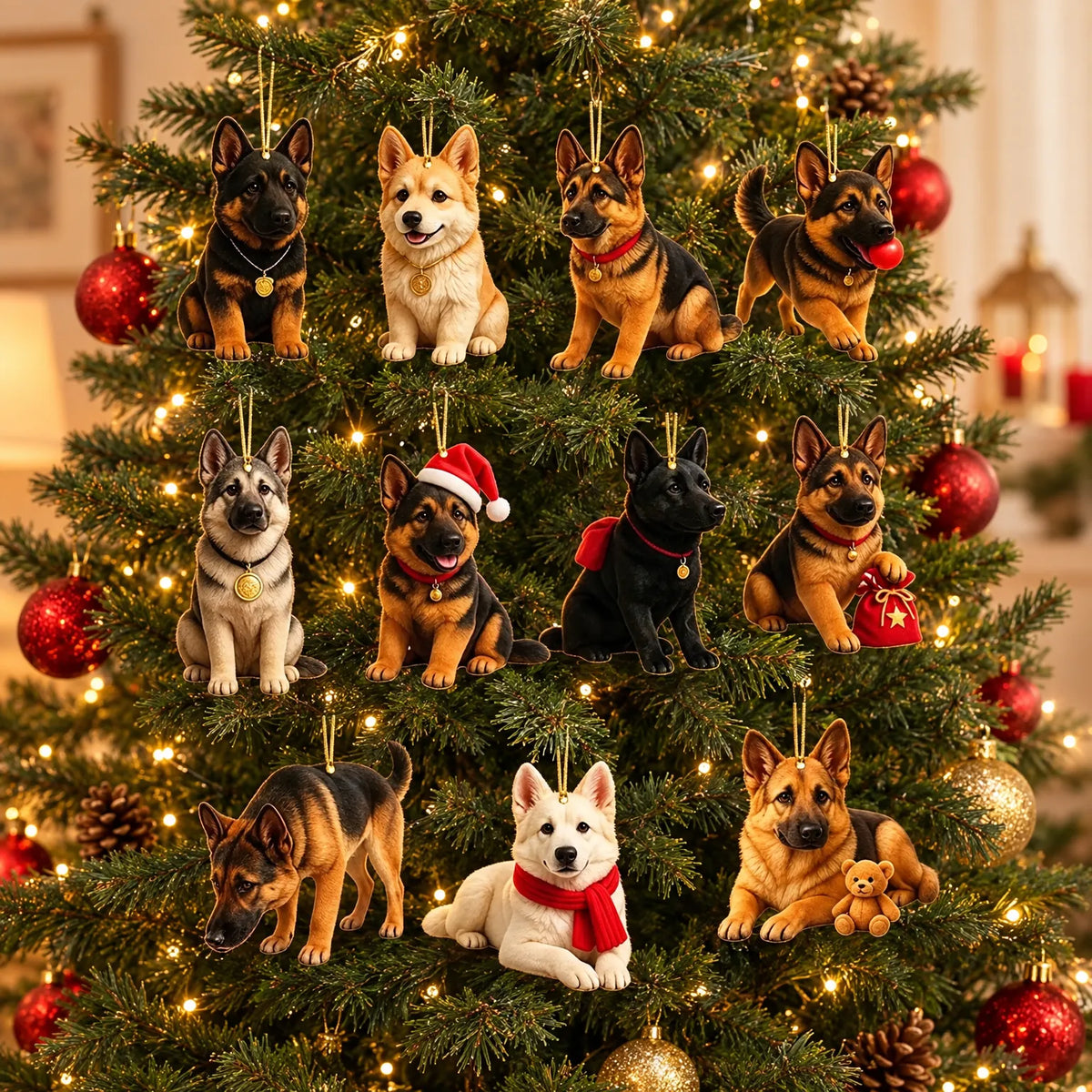 Calendario de Adviento de perros para amantes de los perros – 24 adornos de acrílico de pastor alemán para el árbol de Navidad