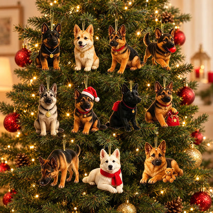 Calendario de Adviento de perros para amantes de los perros – 24 adornos de acrílico de pastor alemán para el árbol de Navidad