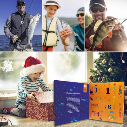 Calendario de adviento de pesca de 24 días con señuelos y herramientas premium