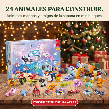 Calendario de Adviento de Vida Marina, 24 Animales de Bloques + Gran Criatura Marina