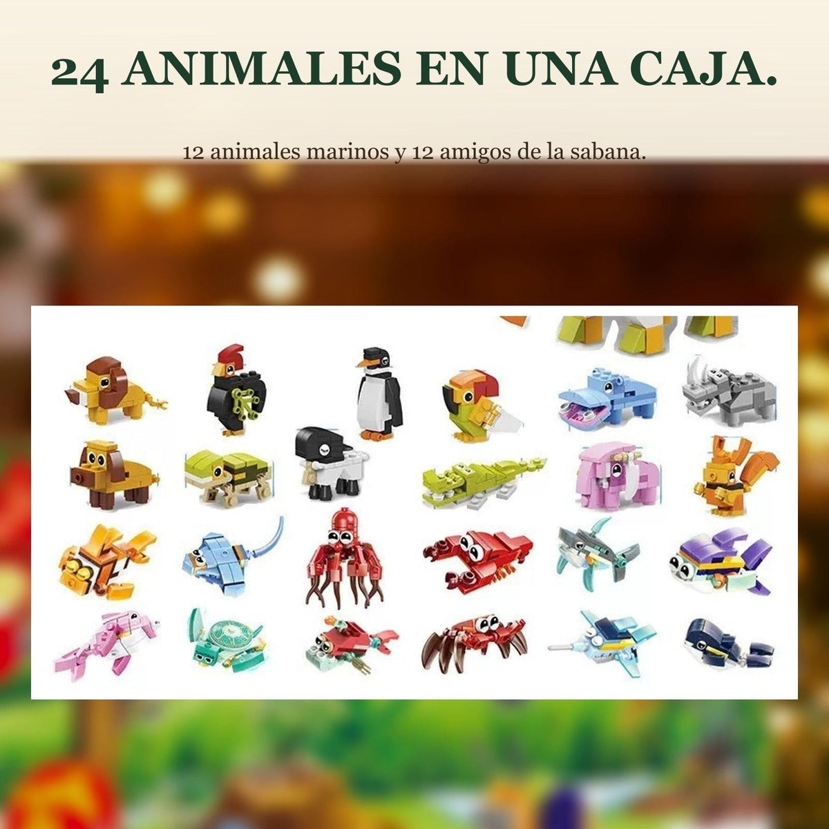 Calendario de Adviento de Vida Marina, 24 Animales de Bloques + Gran Criatura Marina