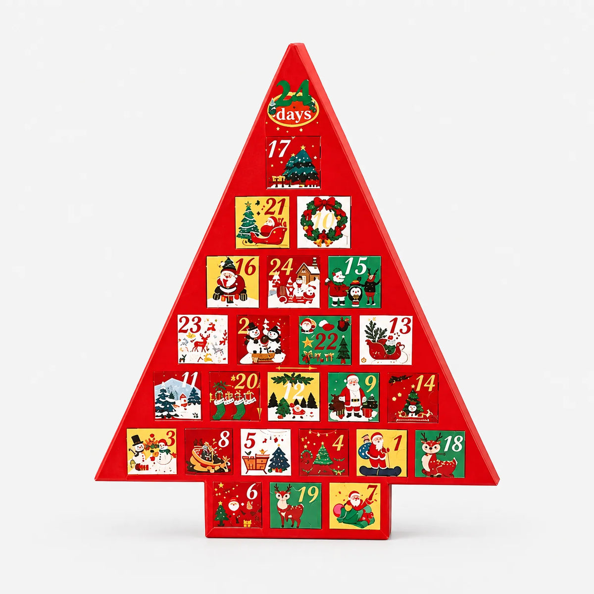 Calendario de Adviento en forma de árbol de Navidad para rellenar – Árbol de pie con 24 cajones, 41 cm de alto, reutilizable