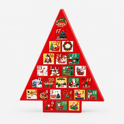 Calendario de Adviento en forma de árbol de Navidad para rellenar – Árbol de pie con 24 cajones, 41 cm de alto, reutilizable