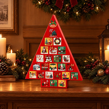 Calendario de Adviento en forma de árbol de Navidad para rellenar – Árbol de pie con 24 cajones, 41 cm de alto, reutilizable