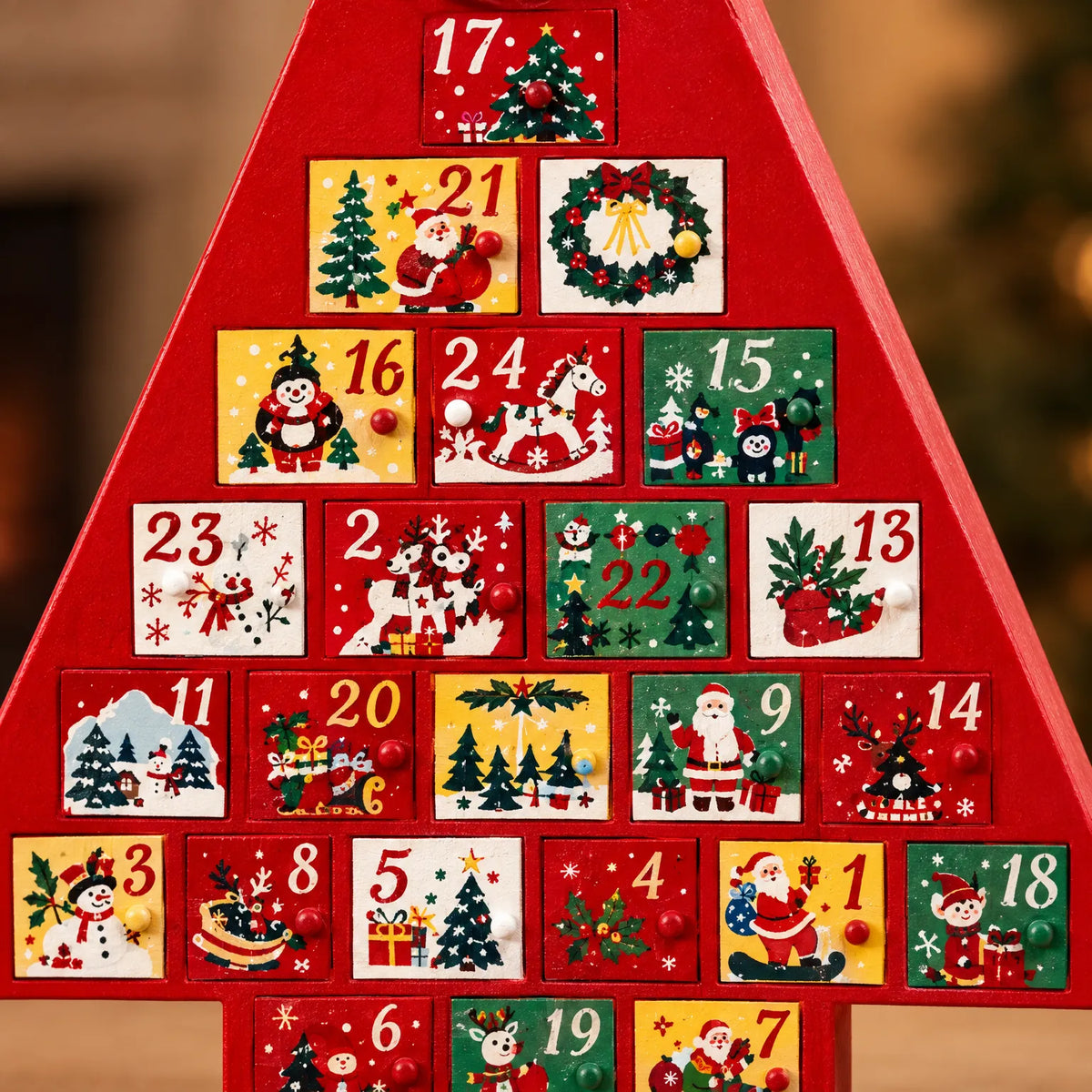 Calendario de Adviento en forma de árbol de Navidad para rellenar – Árbol de pie con 24 cajones, 41 cm de alto, reutilizable