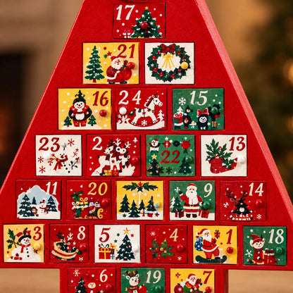 Calendario de Adviento en forma de árbol de Navidad para rellenar – Árbol de pie con 24 cajones, 41 cm de alto, reutilizable