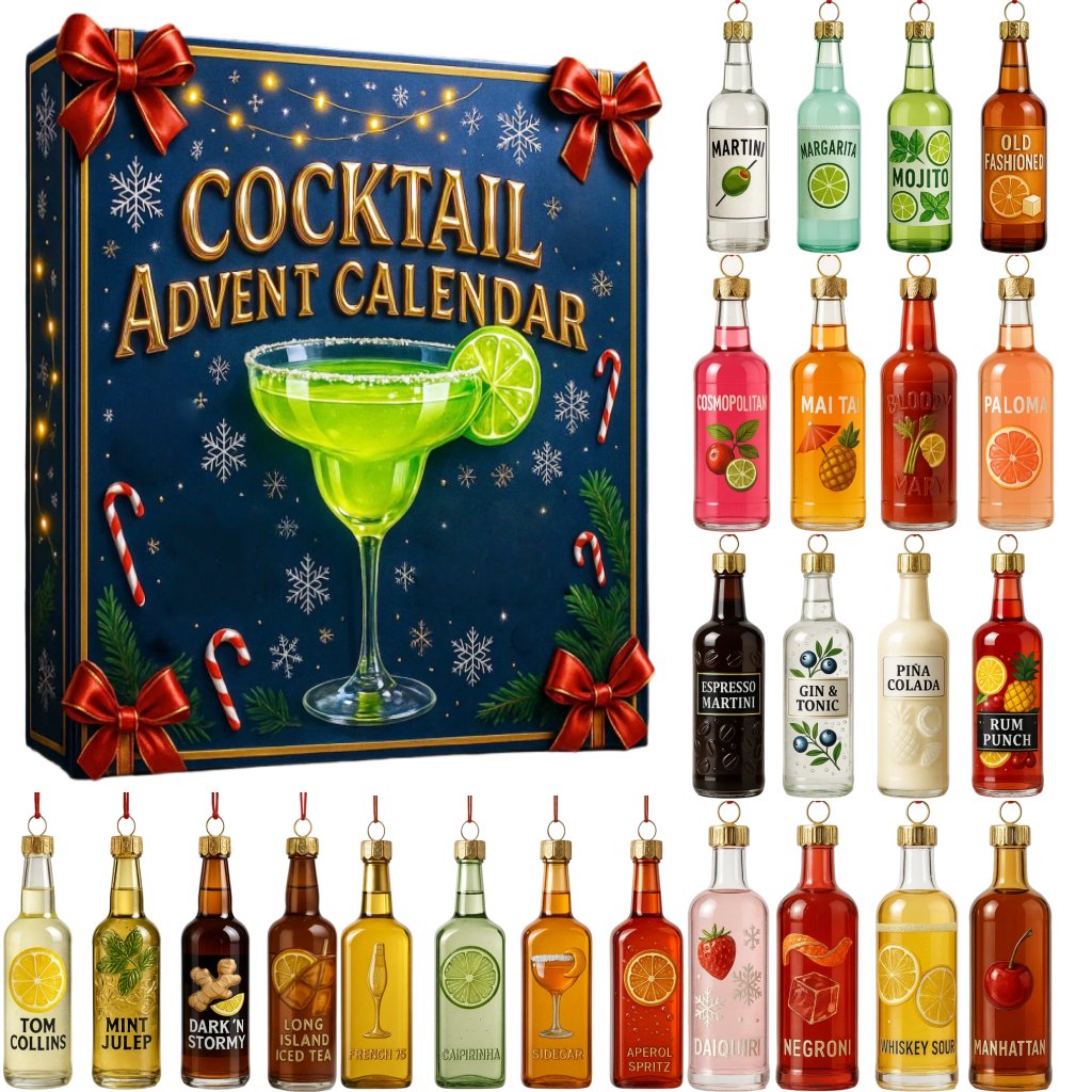 Calendario de adviento festivo de cócteles para cuenta atrás de bebidas