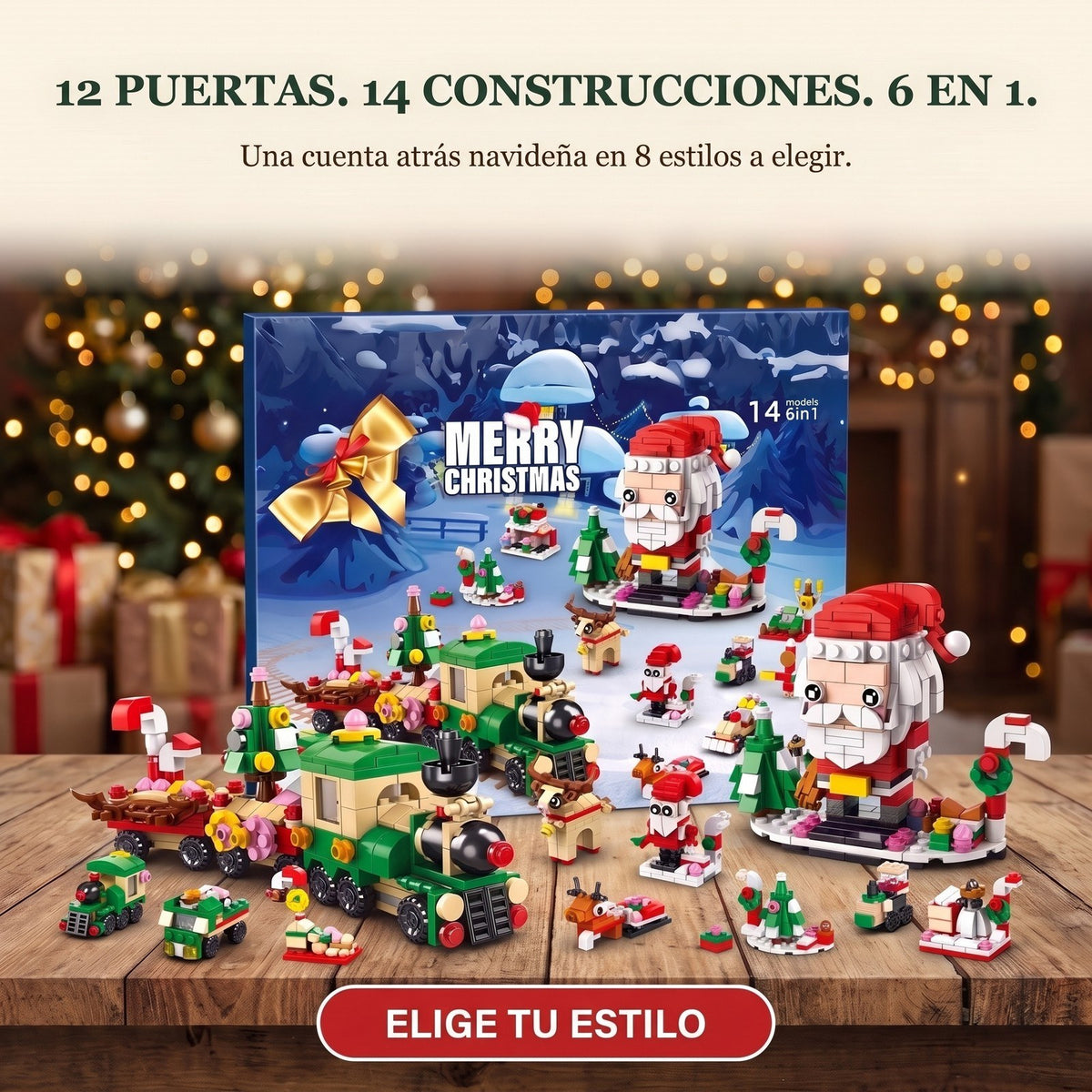 Calendario de Adviento Navideño de 12 Días, 14 Construcciones 6 en 1, 8 Estilos