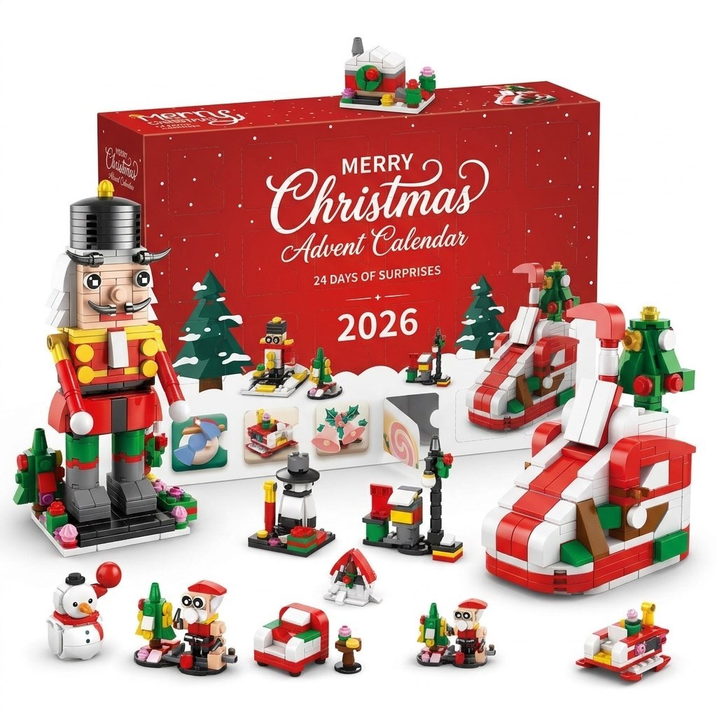 Calendario de Adviento Navideño de 12 Días, 14 Construcciones 6 en 1, 8 Estilos