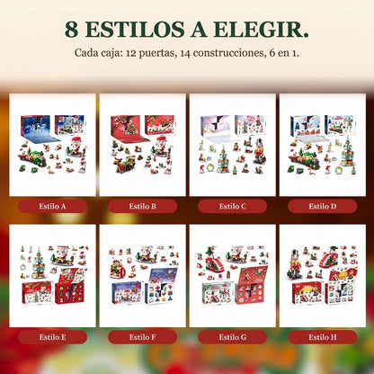 Calendario de Adviento Navideño de 12 Días, 14 Construcciones 6 en 1, 8 Estilos