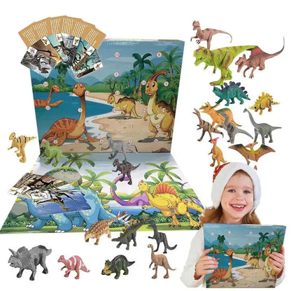 Calendario de Adviento navideño de dinosaurios para niños, 24 días con figuras 3D de PVC para cuenta atrás navideña