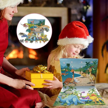 Calendario de Adviento navideño de dinosaurios para niños, 24 días con figuras 3D de PVC para cuenta atrás navideña